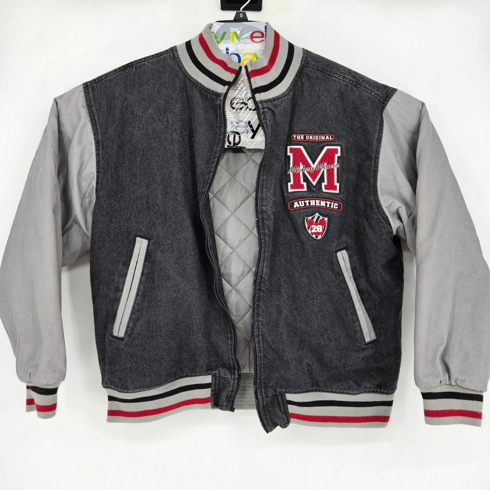 Disney Varsity Jacket Mens Medium Mickey Mouse Denim Embroidered Exclusive